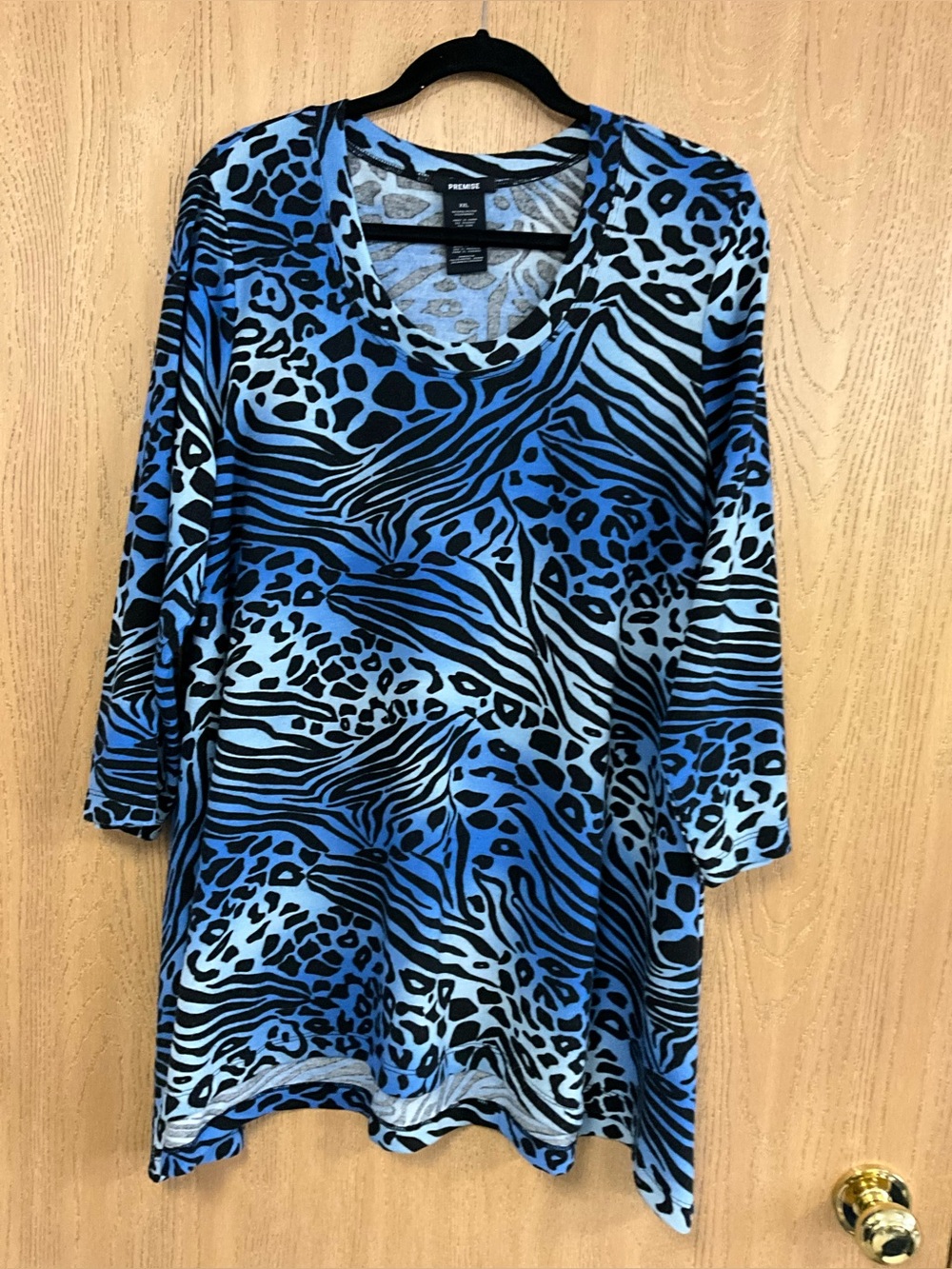 Premise Blue & Black Animal-Print Scoop Neck Tunic
